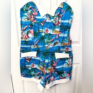 Collectif Blue Flamingo Print Romper XL